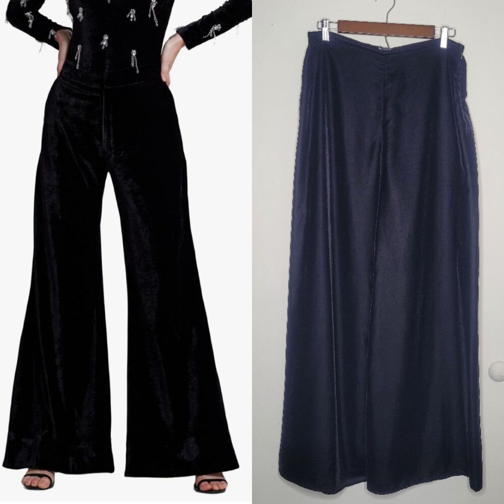 Hale‎ Bob Los Angeles Sz S Black Velvet Wide Leg Pants Fall Winter Holiday NYE